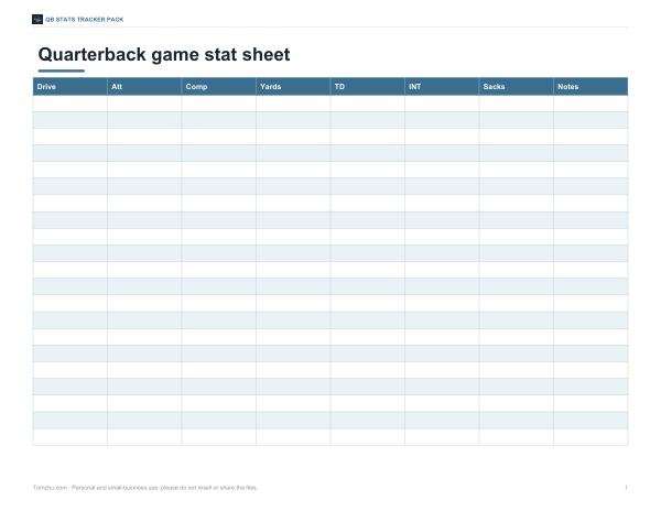 Preview of Printable QB Game Stat Sheet